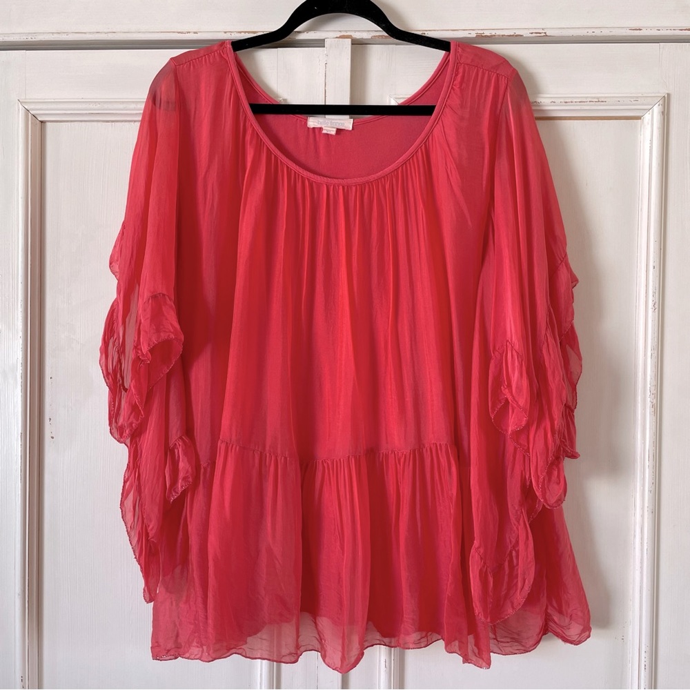 Belle France XL coral boho blouse